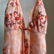 Peach tie dye floral prom dress (L)