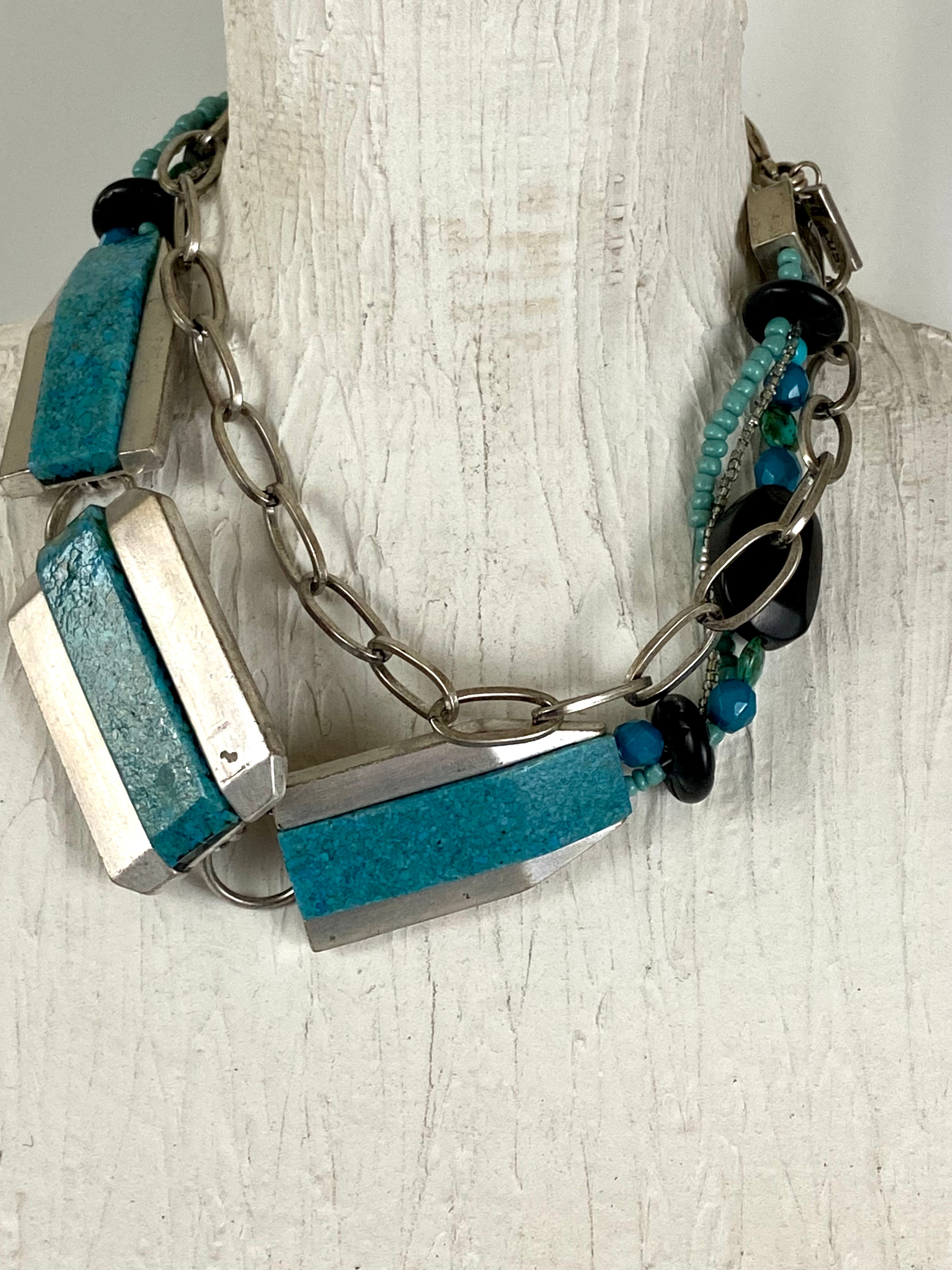 BLUE AND SILVER PLATE CHUNKY TURQUOISE belt