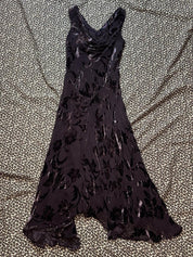 Dark Brown Burnout Velvet Silk Blend Midi Dress (S/M)