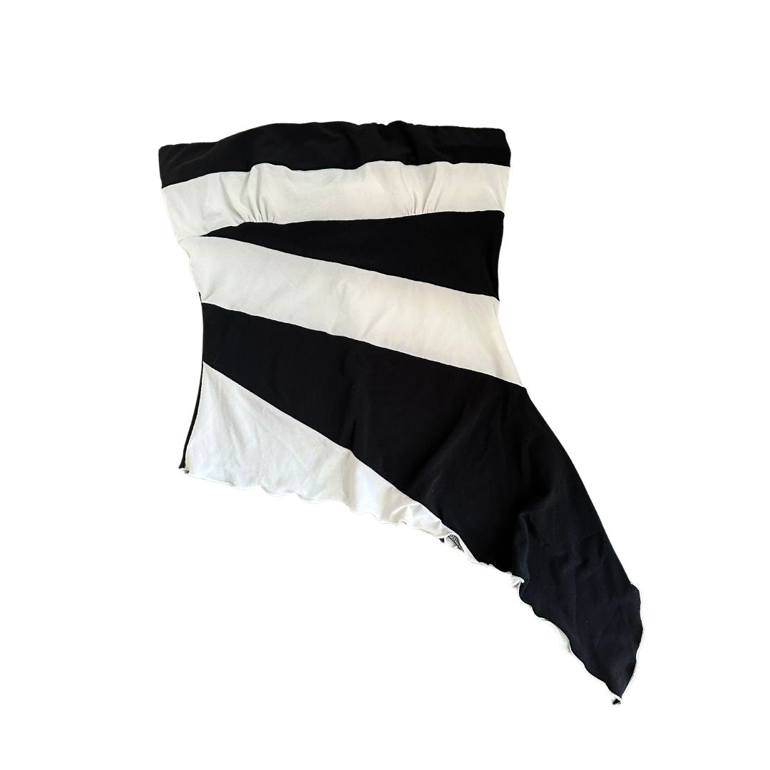 Y2K Striped Asymmetrical Tube Top (M)