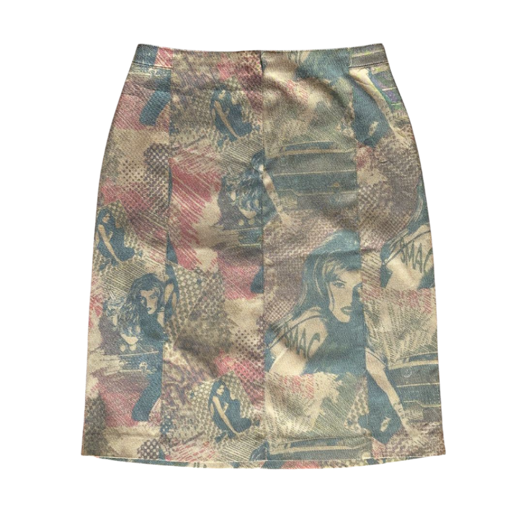Vintage Comic Bombshell Print Midi Skirt (S)