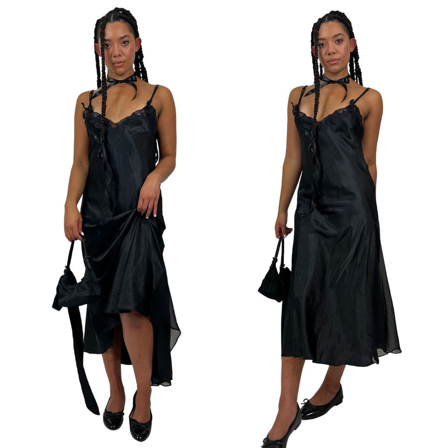 Oscar De La Renta Black Bow Maxi Slip Dress (M/L)