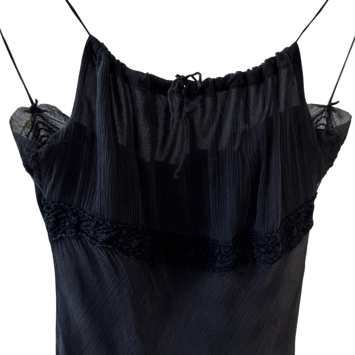 Vintage Black Silk Tiered Slip Dress (S) ⠀