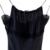 Vintage Black Silk Tiered Slip Dress (S) ⠀