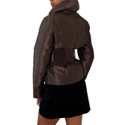 Euro vintage metallic taupe brown fitted jacket with high collar