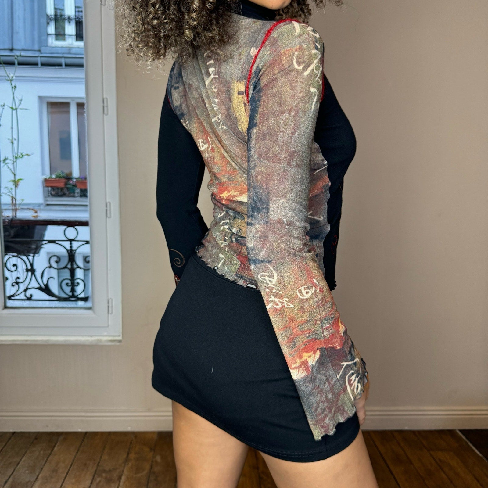 Embroidered top Mesh Top (S)