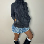 Vintage 90s gray fur cardigan with knit sleeves (S/M)