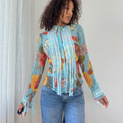 Vintage French Ruffle Mesh Blouse (S)