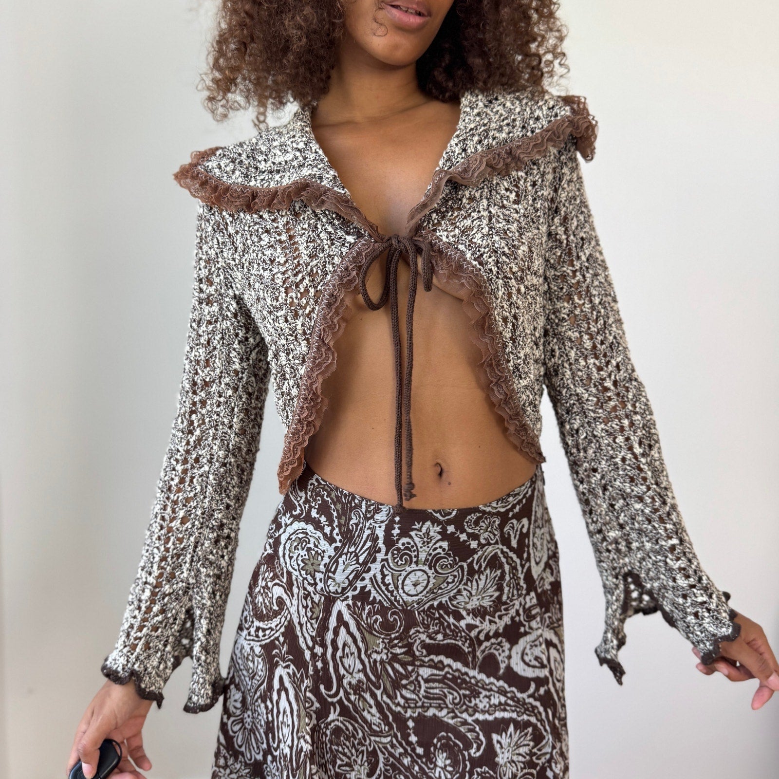 Vintage Tie-Front Knit Cardigan (S)