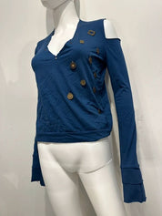 Vintage Italian Boho Coin Motif Longsleeve Top with Tie Side (S/M)