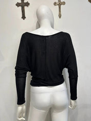 Vintage Black Sheer Batwing Crop Top (XS/S)