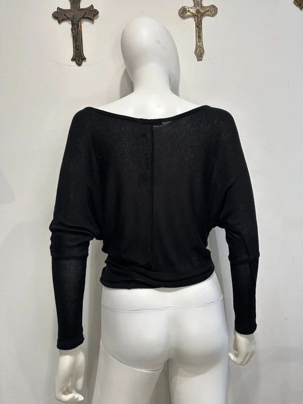 Vintage Black Sheer Batwing Crop Top (XS/S)