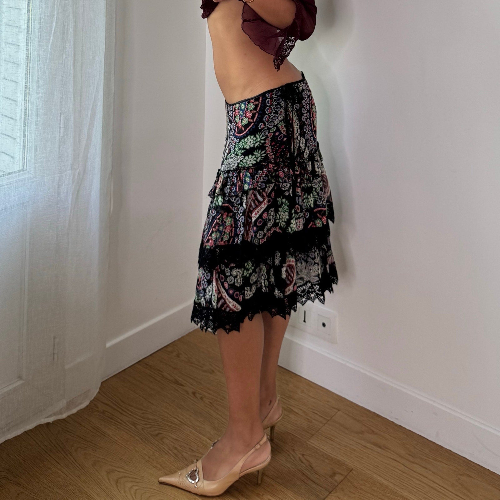 Vintage Pinko Silk Paisley Floral Midi Skirt (S/M)