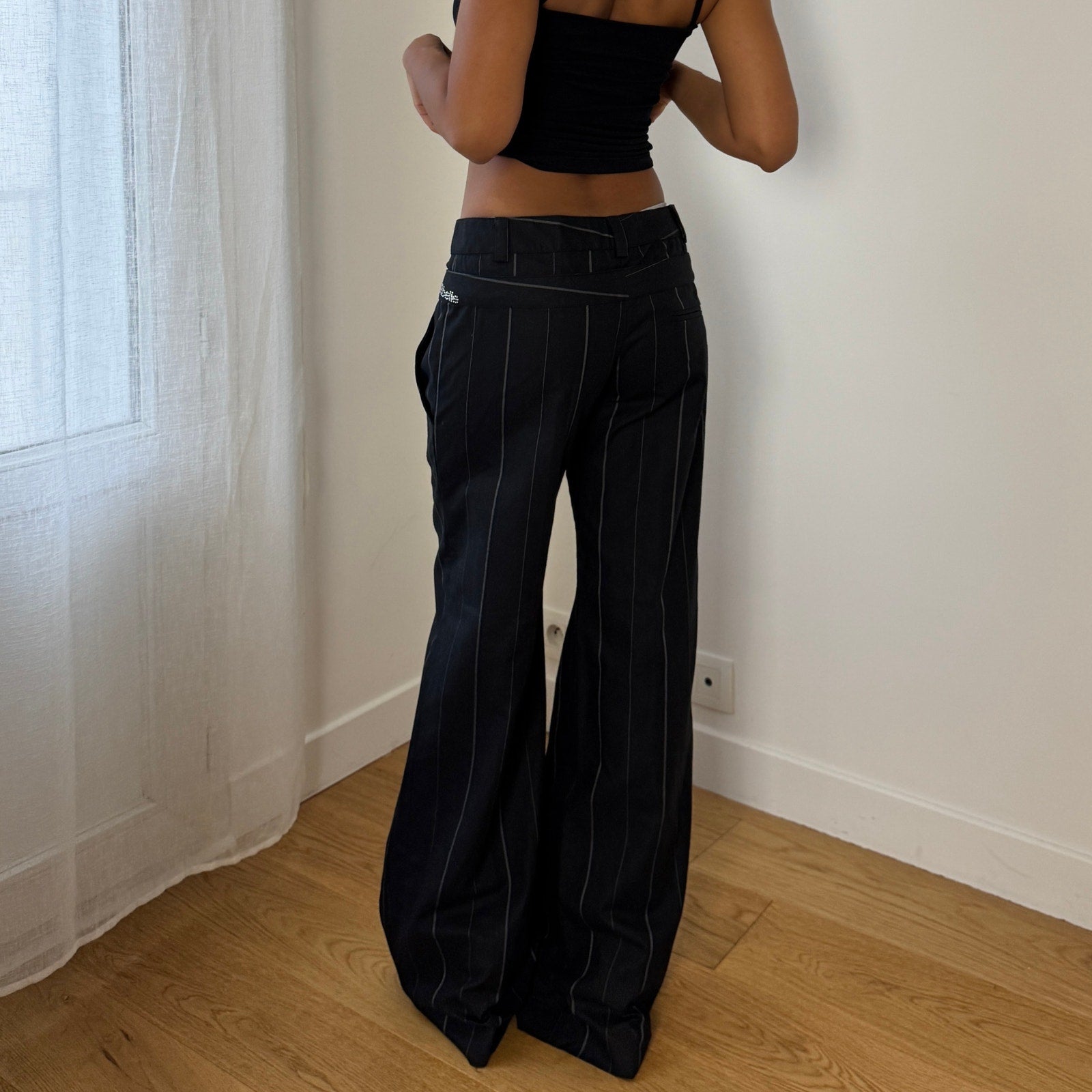 Vintage Italian Black Pinstripe Flare Trousers (S)