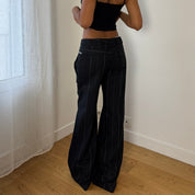 Vintage Italian Black Pinstripe Flare Trousers (S)