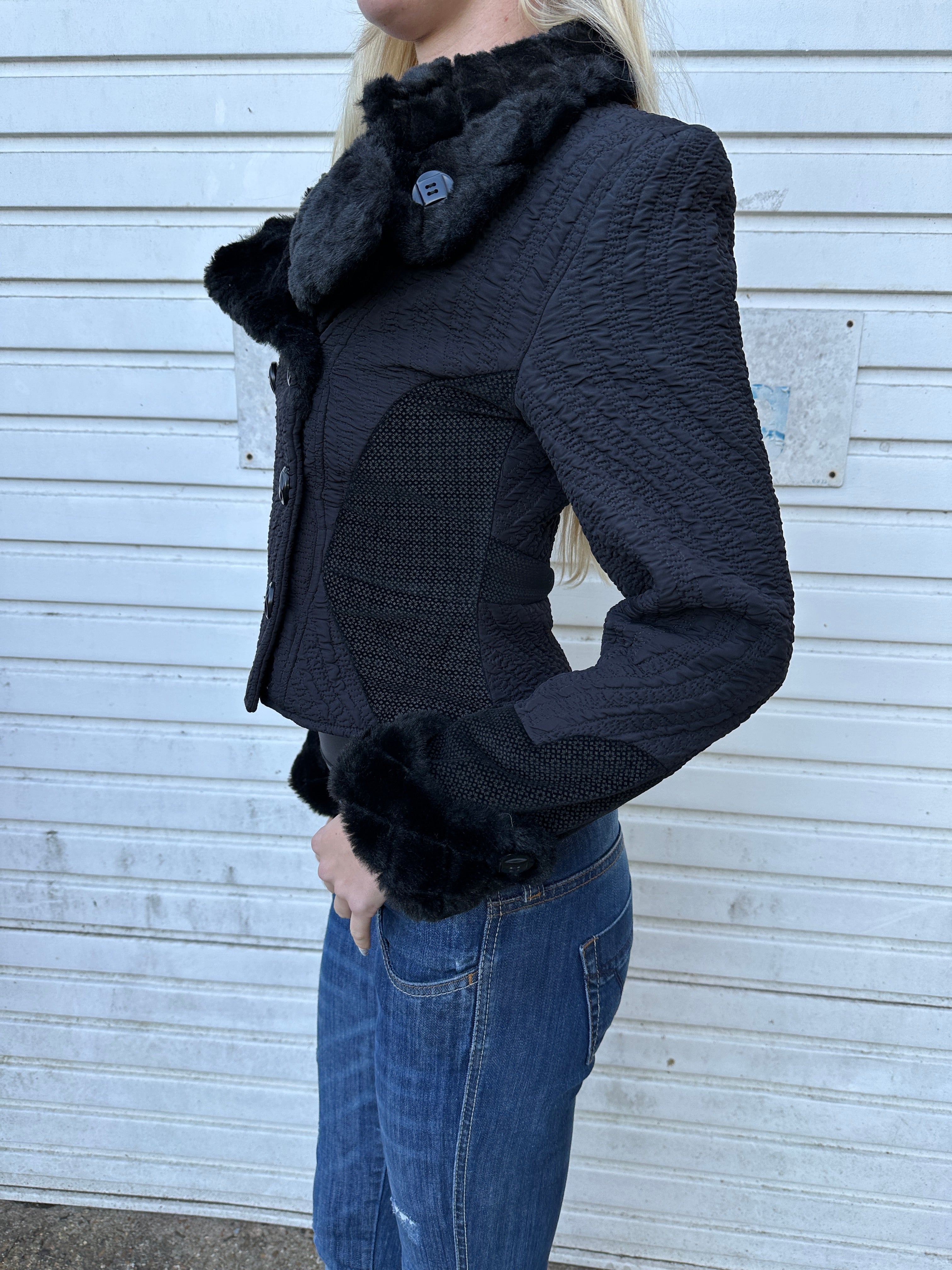 Vintage Custo Barcelona Black Cropped Coat (XS)