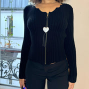 Vintage knit cardigan with heart charm (S)