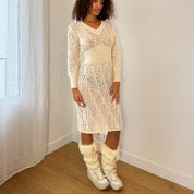 Vintage Cream Cable Knit Midi Dress (S)
