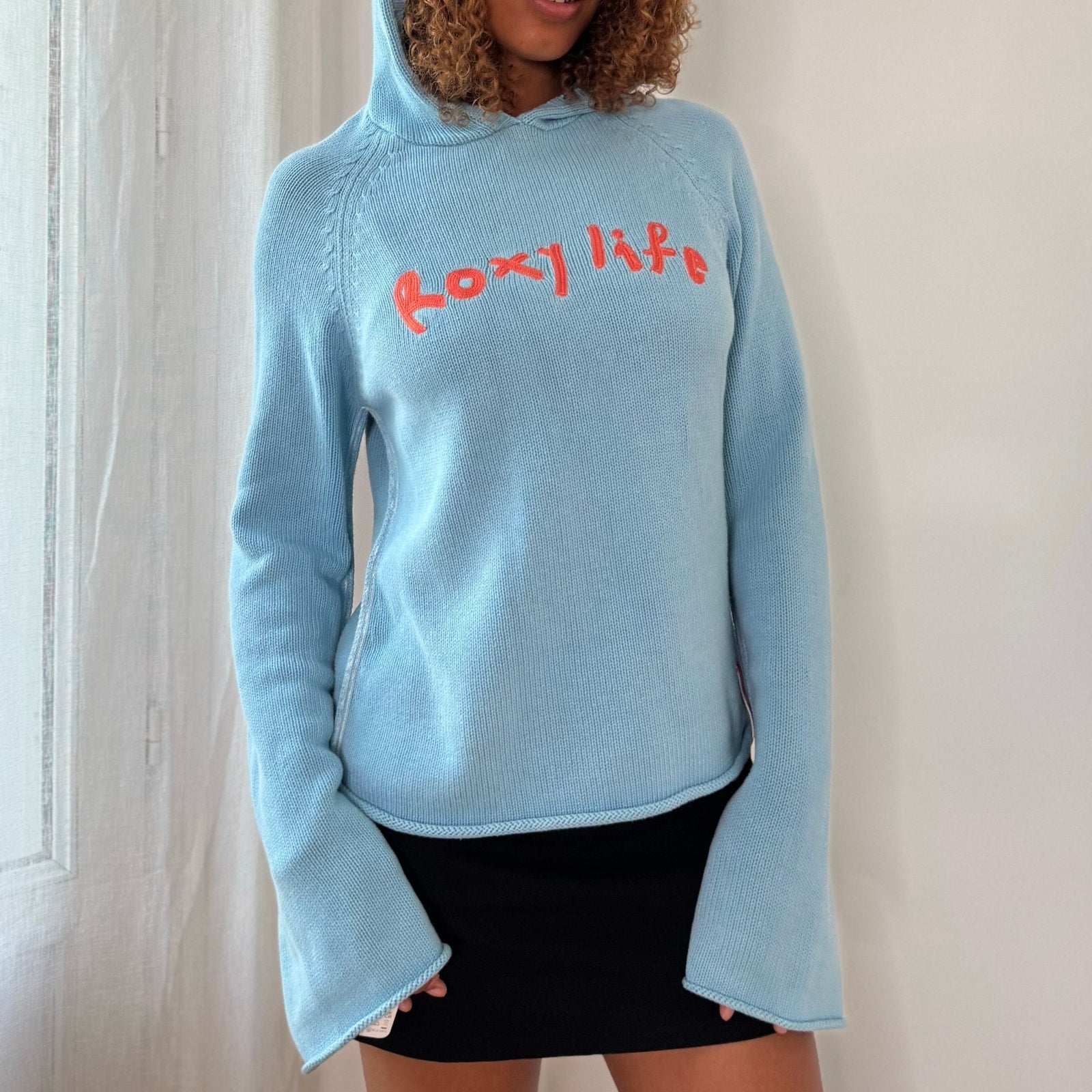 Vintage Roxy Blue Hooded Knit Sweater (S)