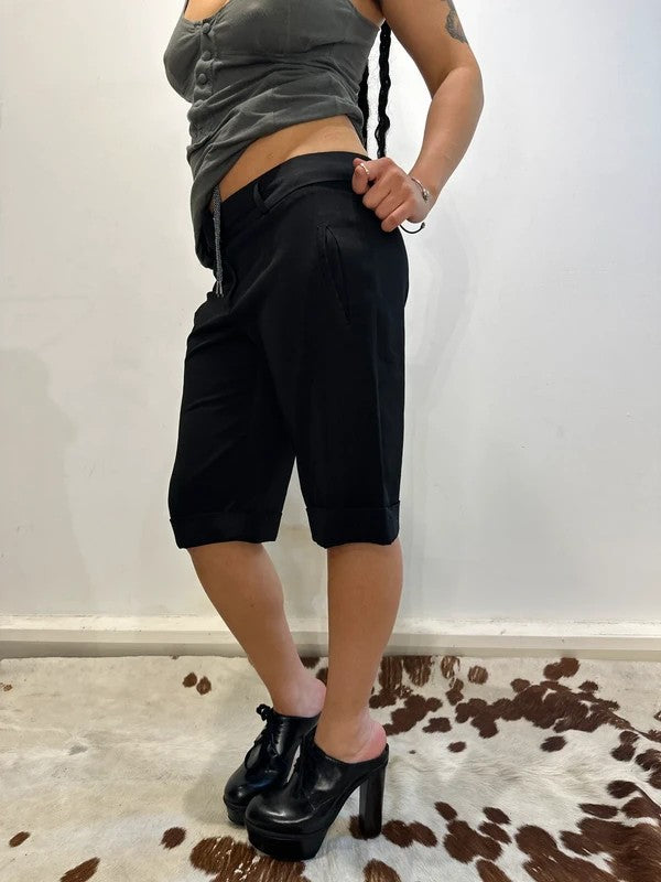 Vintage Black Cropped Suit Trousers French Vintage Capri Black Pants (UK 10/12 S/M)
