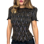 Vintage Intricate Beaded Silk Blouse (M)