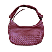 Woven Detail Burgundy Genuine Leather Bag