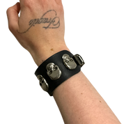 Vintage Chrome Skull Leather Tie Bracelet