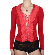 Y2K Italian Red Lace Up Corset Top (M/L)