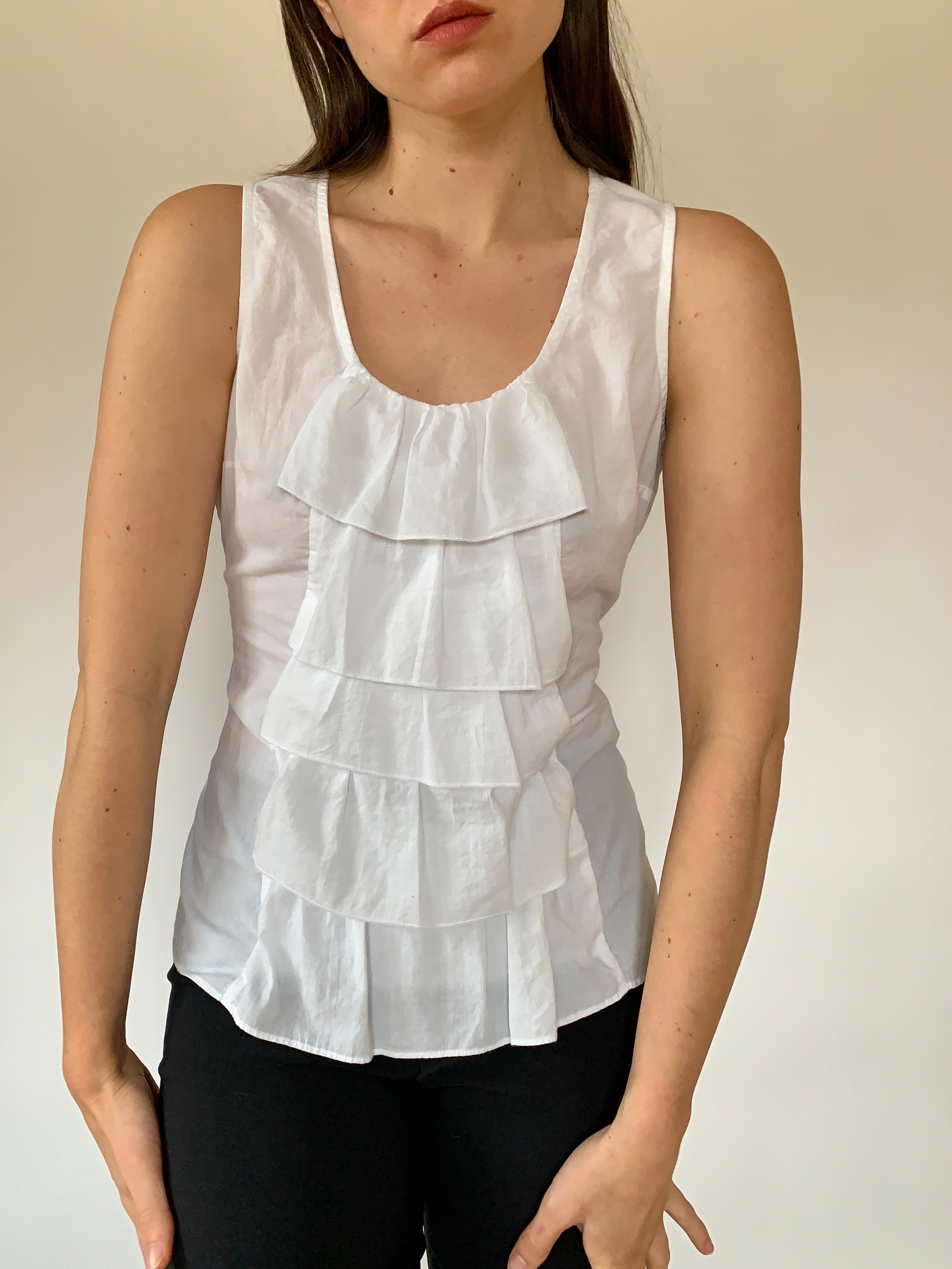 Y2K Cotton Ruffle Blouse (M)