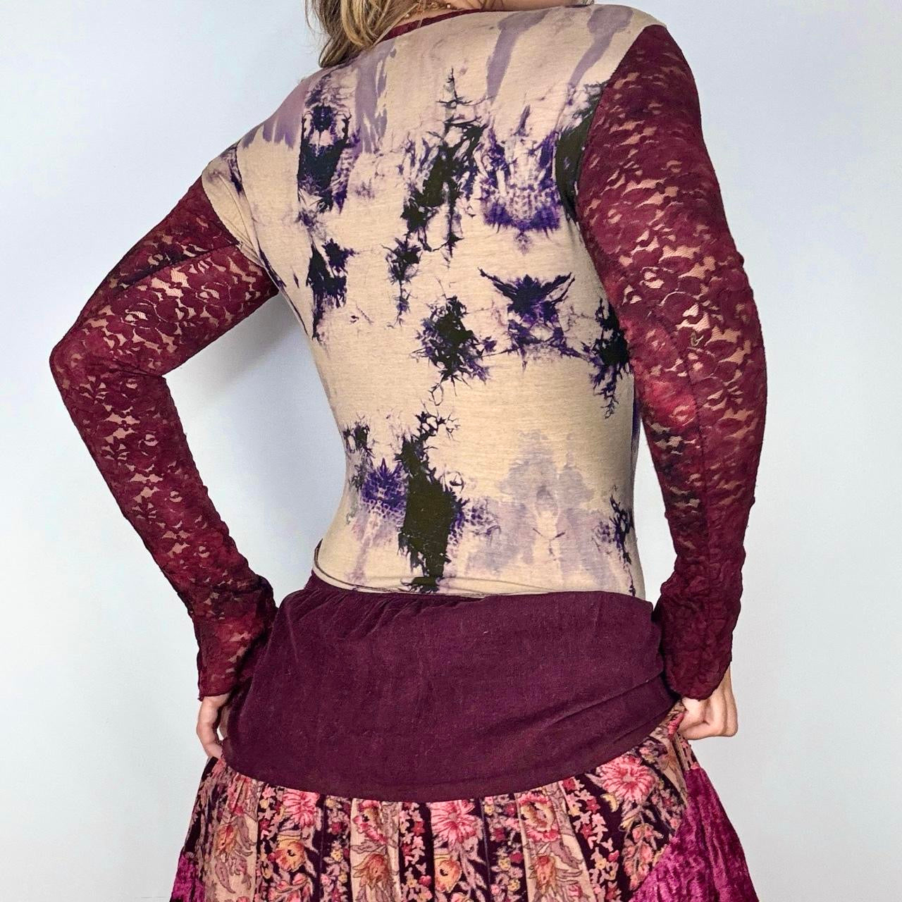 French Y2K Tie Dye Lace Patchwork Long Sleeve (S)