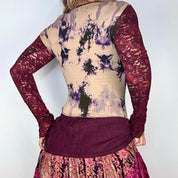 French Y2K Tie Dye Lace Patchwork Long Sleeve (S)