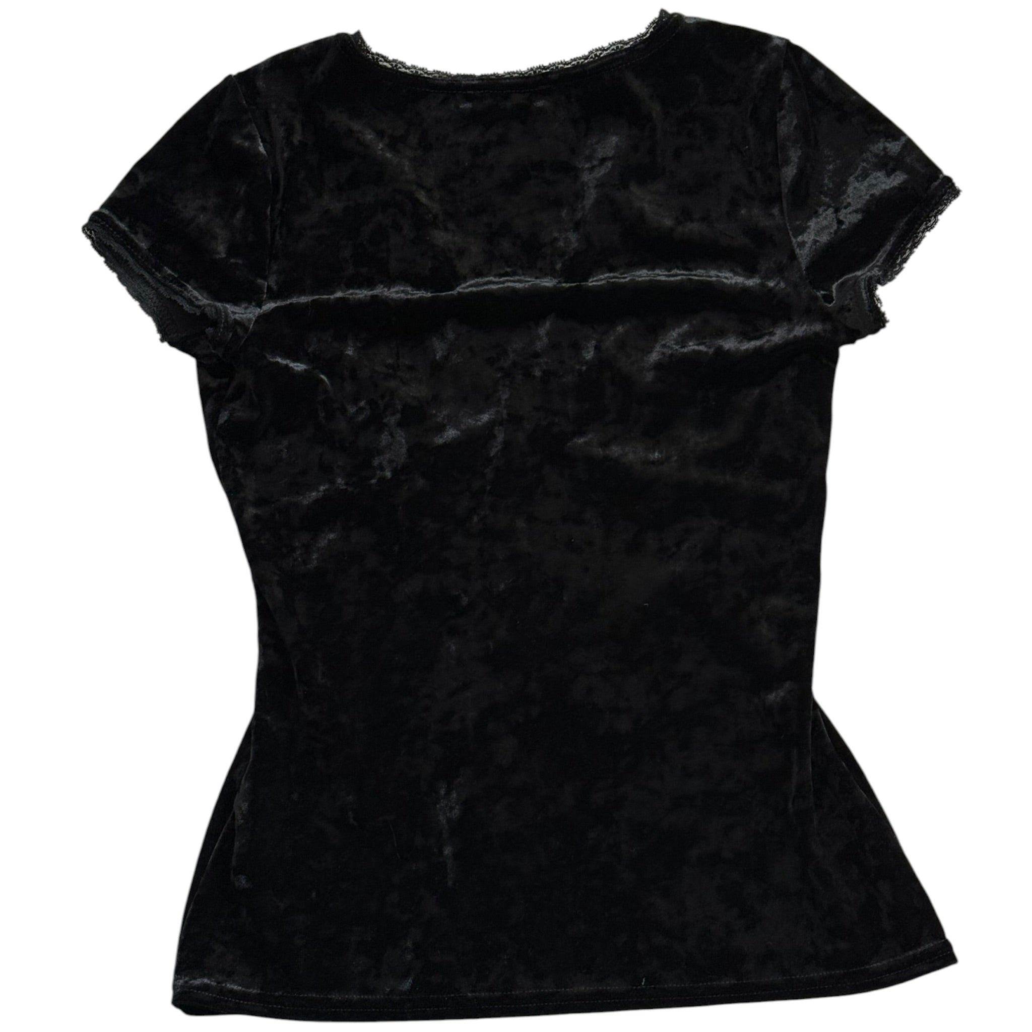 Euro vintage black crushed-velvet babydoll top (S)