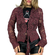 Burgundy Crochet Tie Front Cardigan (M)