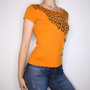 Y2K ICEBERG Orange Comic Graphic Baby Tee (L)