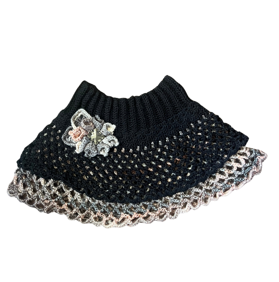 Crochet Studded Flower Mini Skirt (L)