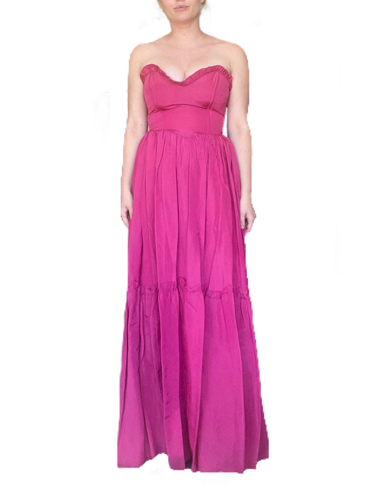 1970s Rare Gunne Sax Pink Taffeta Strapless Dress (XS/S)