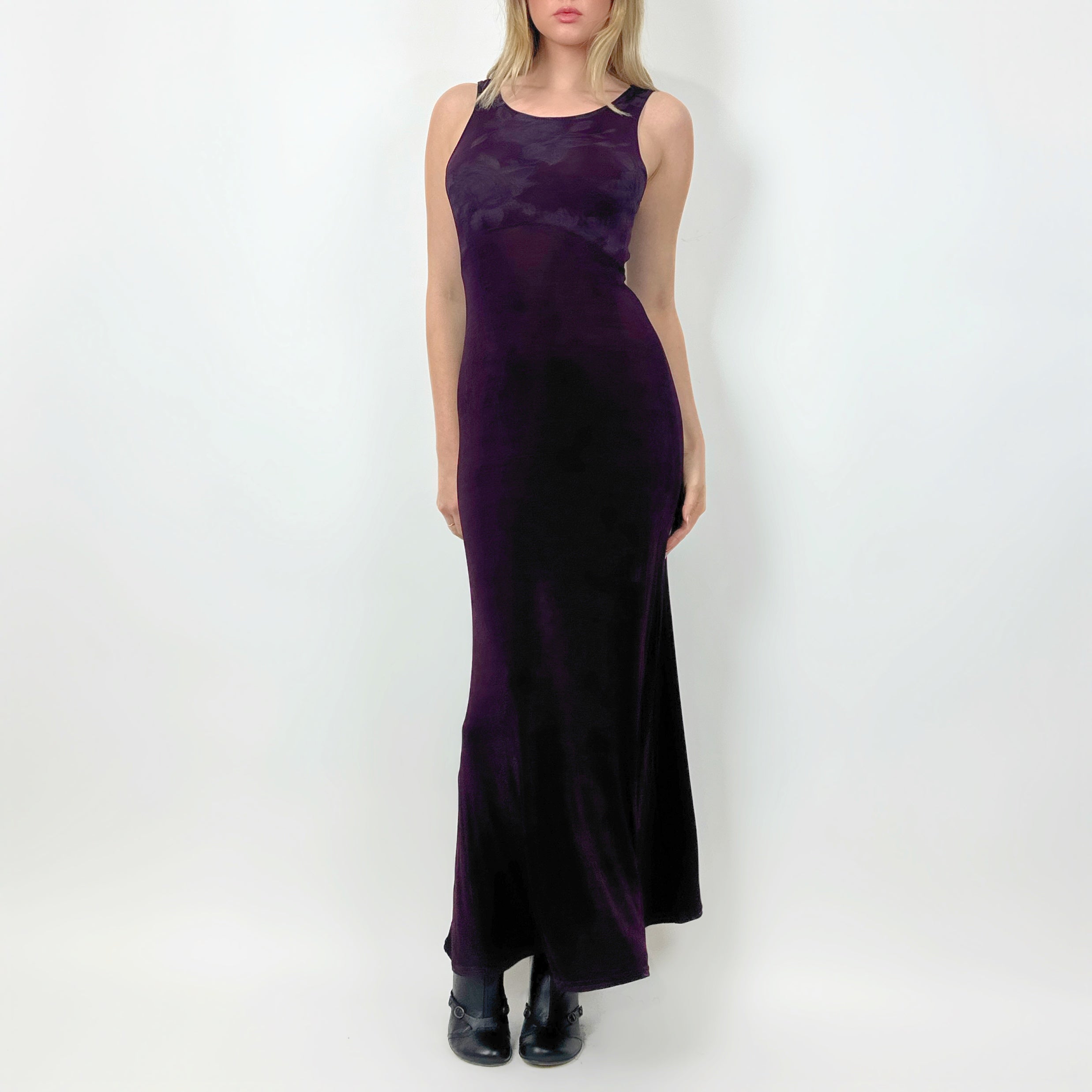 90s Plum Slinky Maxi Dress (S)