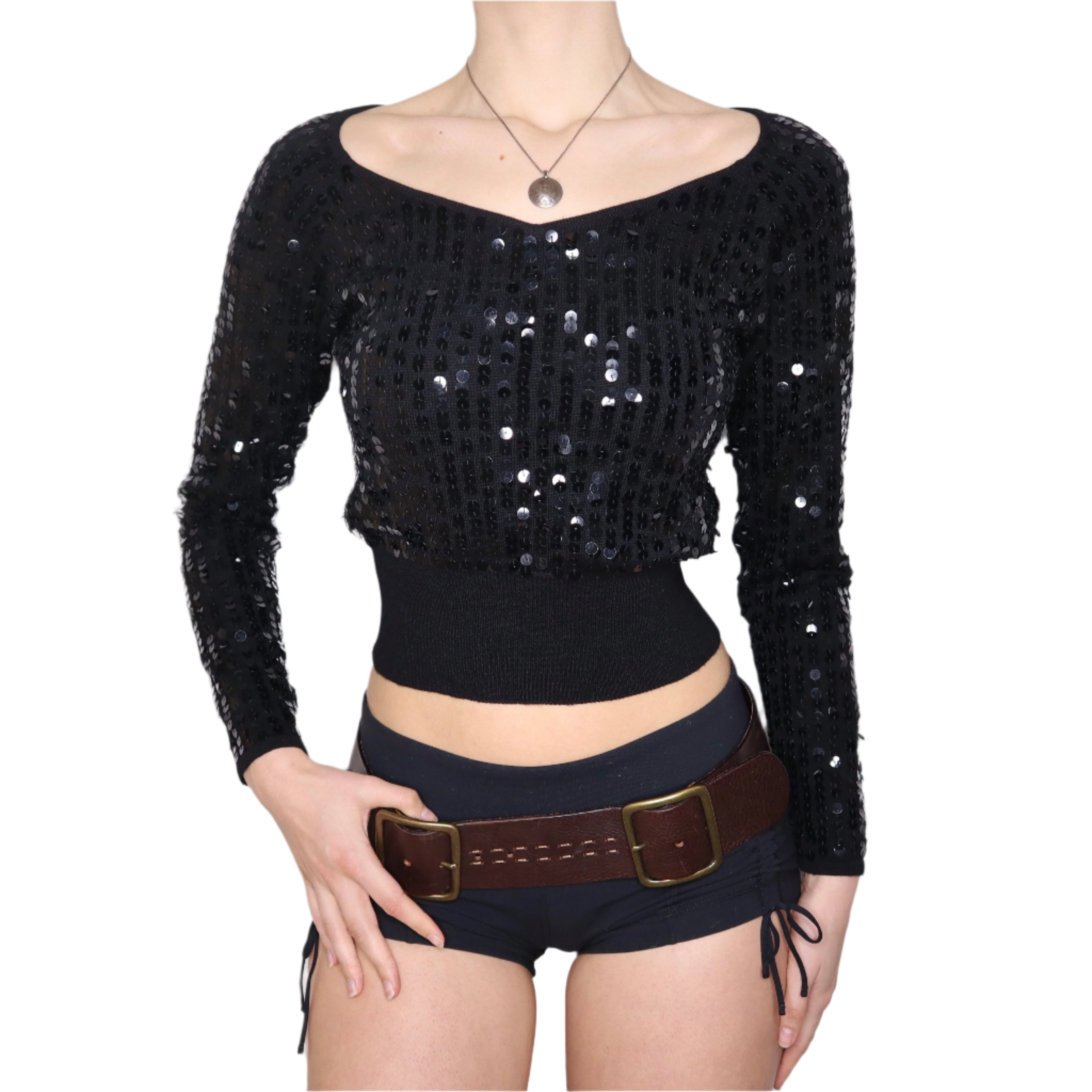 Y2K Black Sequin Merino Wool Sweater (S)