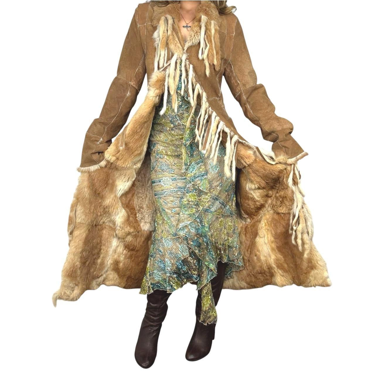 René Derhy Rabbit Fur Cascading Fringe Duster Coat (M)