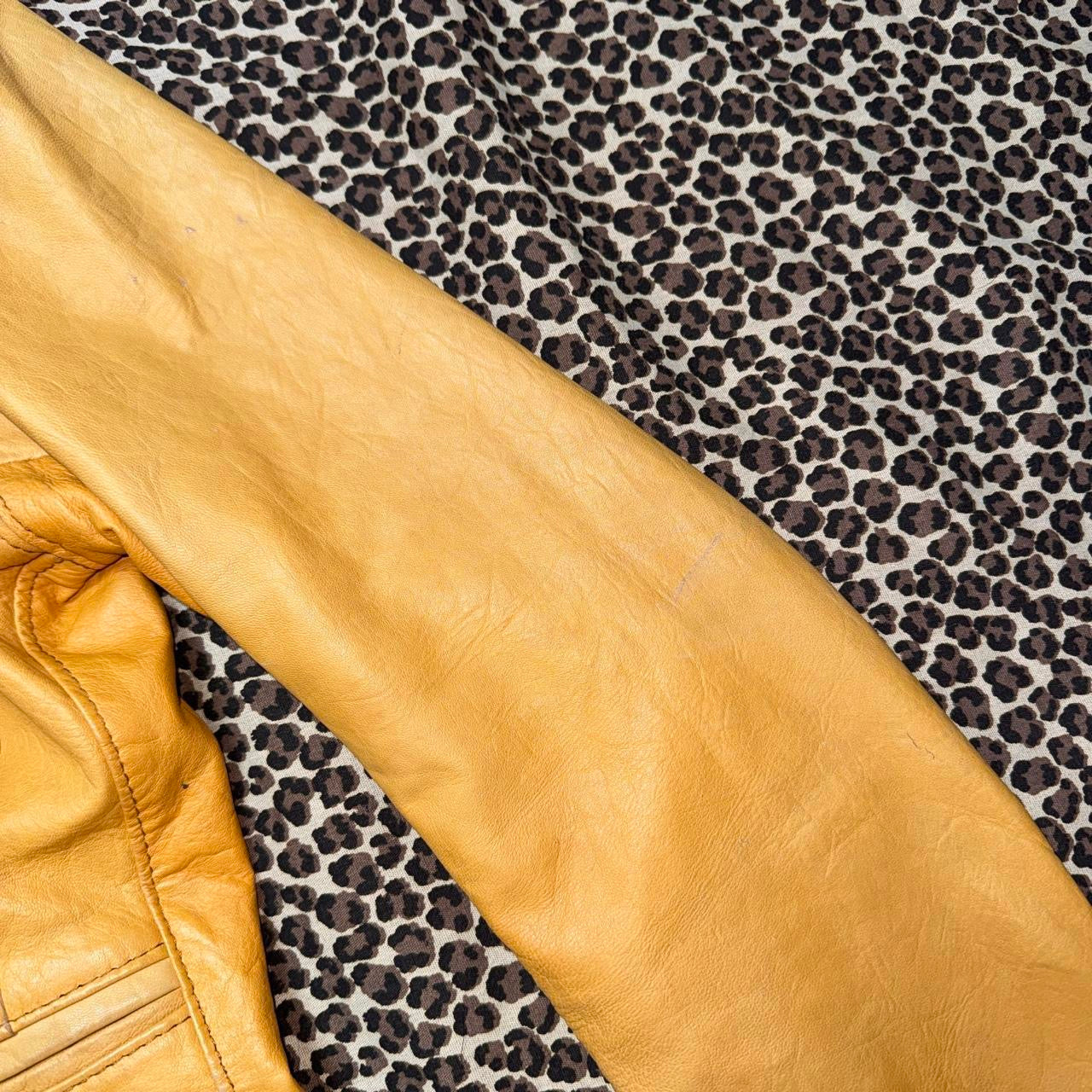 Vintage Mustard Yellow Italian Leather Button Detail Blazer (M)