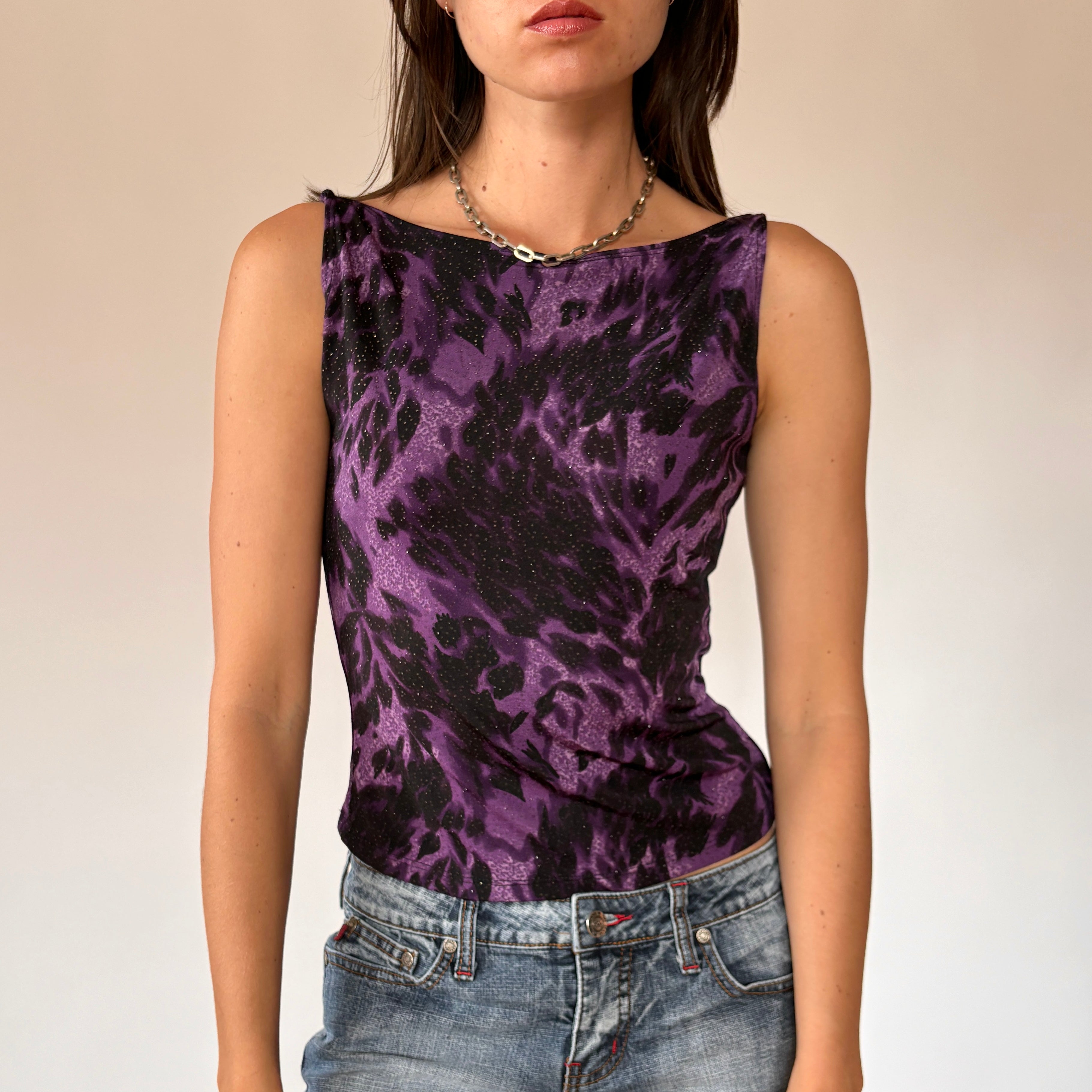 90s Purple Leopard Tank (S/M)