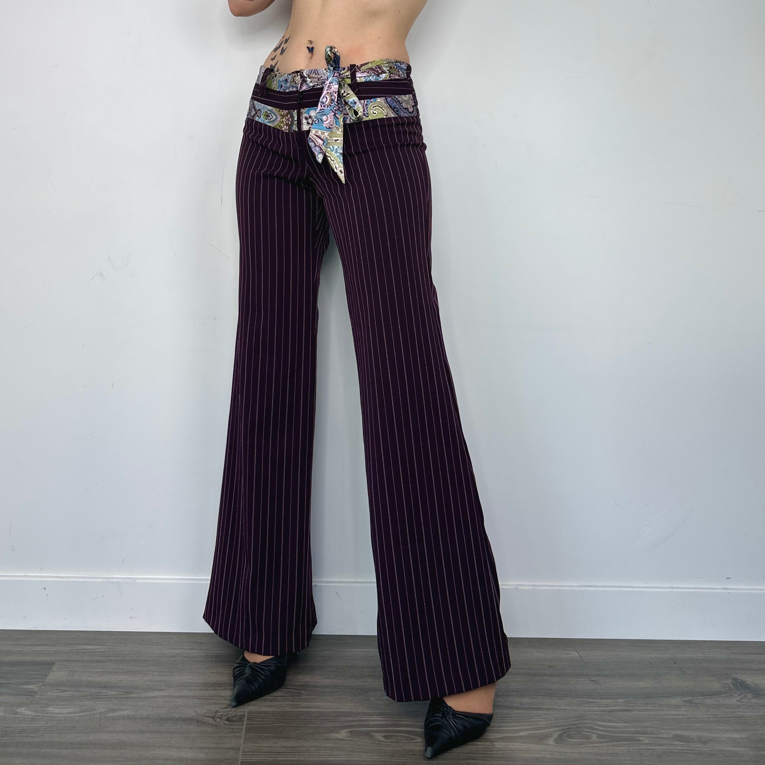 Y2K Plum Pinstripe Trousers (XS/S)