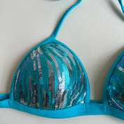 Y2K blue sequin bikini/rave top (C)