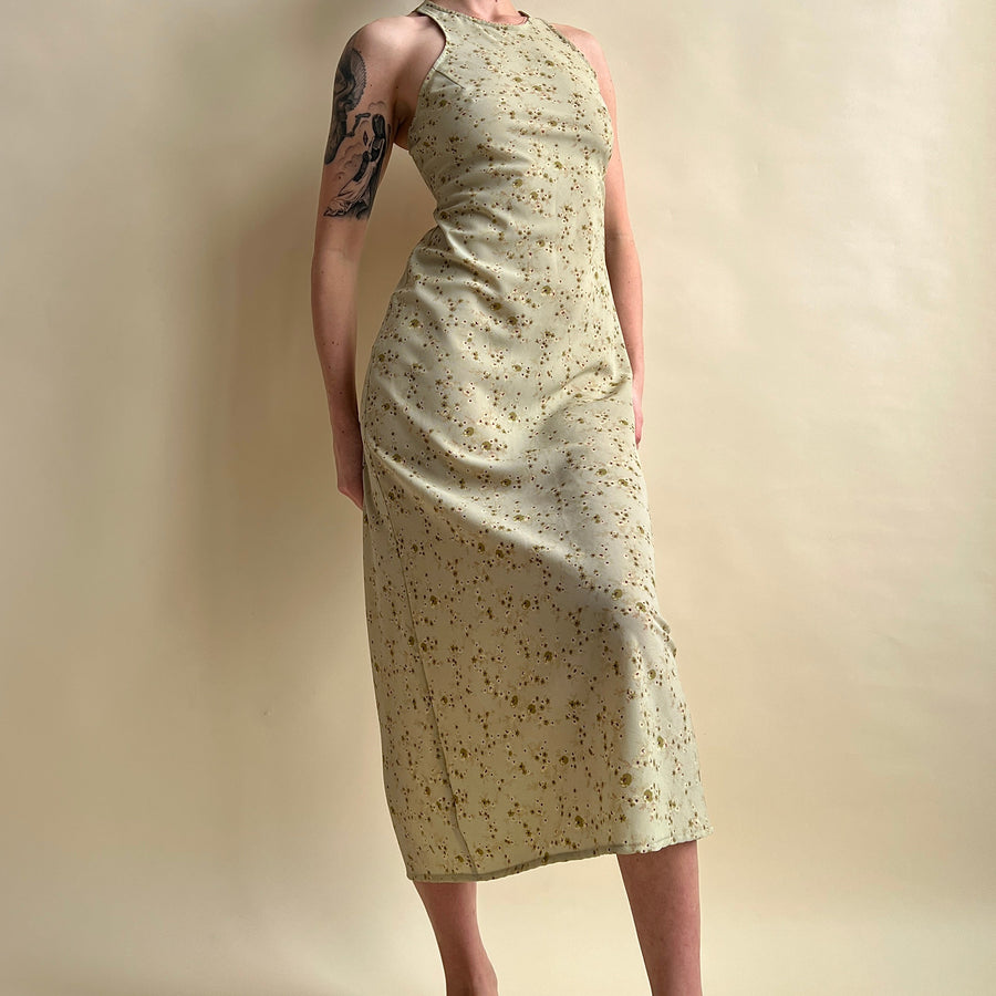 Vintage sage floral maxi dress (S)