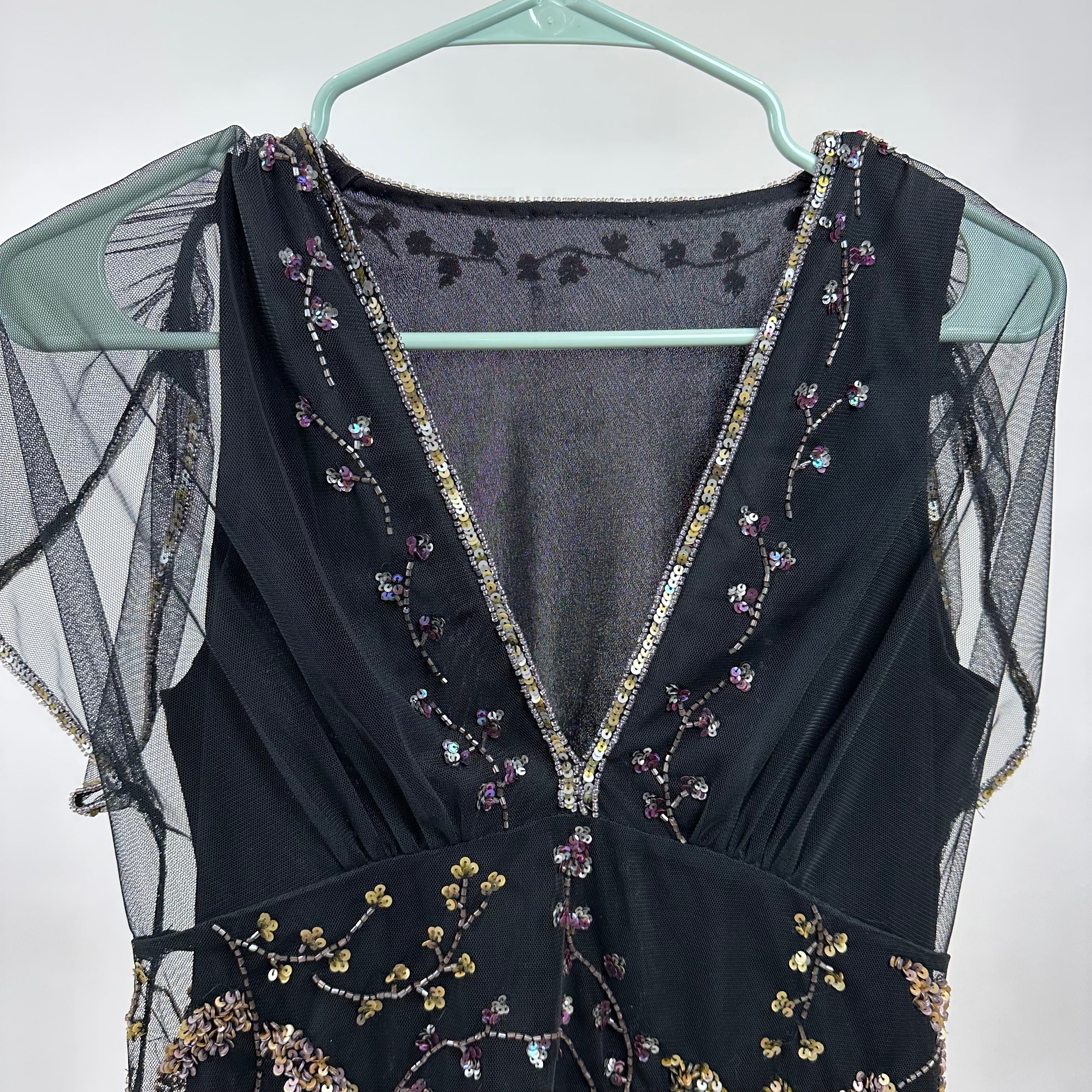 90s Beaded Mesh Overlay Beaded Top (M)