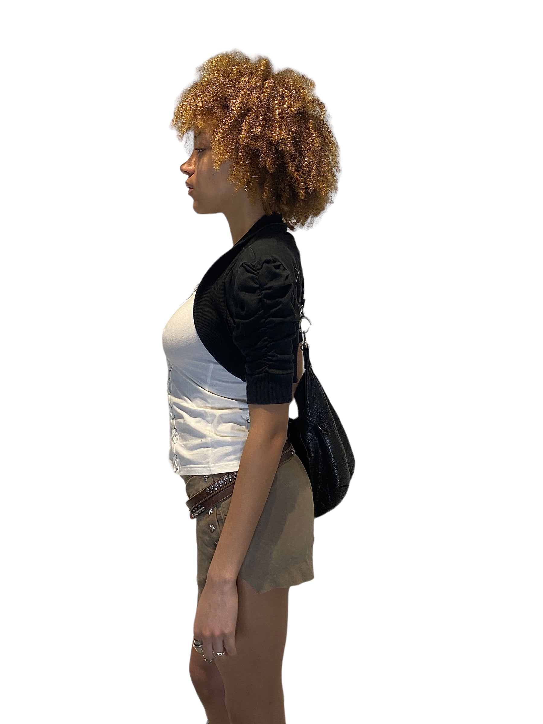 Black Ruched Micro Bolero Cardigan (S/M)