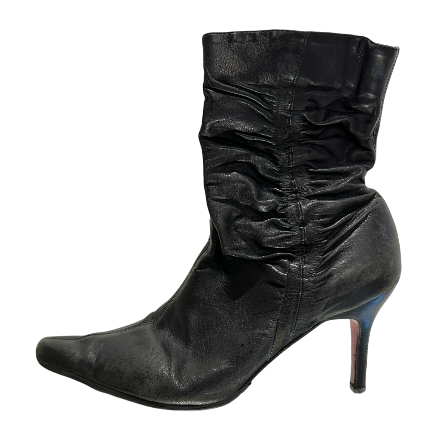 Vintage Y2K 2000s Black Pointed Toe Ruched Ankle Boots (US 7 UK 5 EU 38)