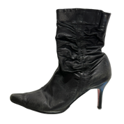 Vintage Y2K 2000s Black Pointed Toe Ruched Ankle Boots (US 7 UK 5 EU 38)