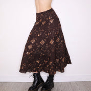 Y2K Brown Sequin Tiered Maxi Skirt (S)
