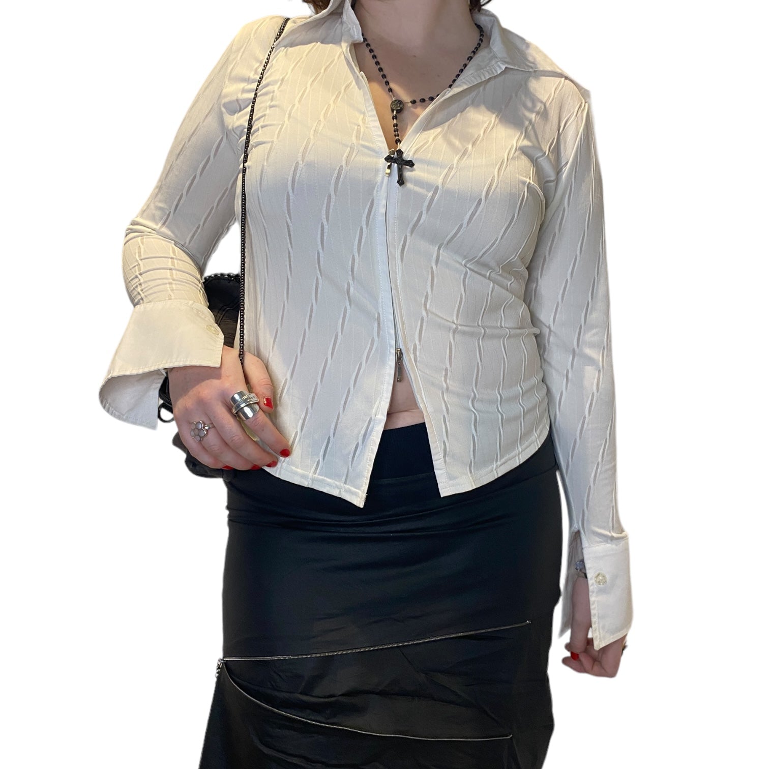 90s Dual Zip Up Mesh Office Shirt (M)
